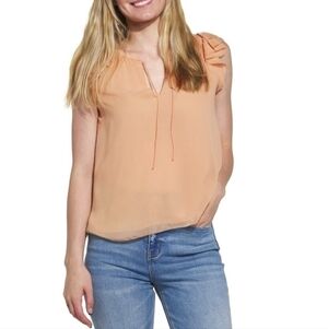 Dex Plus NWT Flounce Sleeve Chiffon Top Size 1X Color Bright Peach
